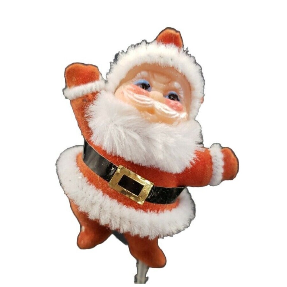 MCM Santa Claus Christmas Kitsch Floral Pick Flocked Vintage Mid Century Modern